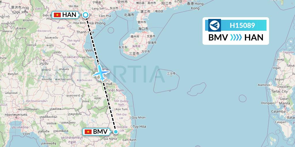 H15089 Hahn Air Systems Flight Map: Buon Ma Thuot to Hanoi
