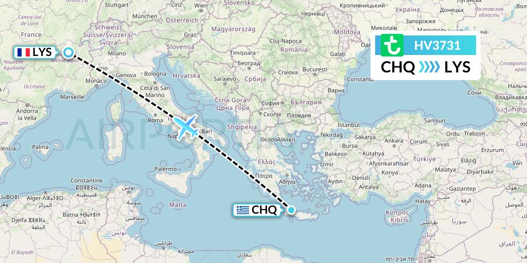 HV3731 Transavia Flight Map: Chania to Lyon