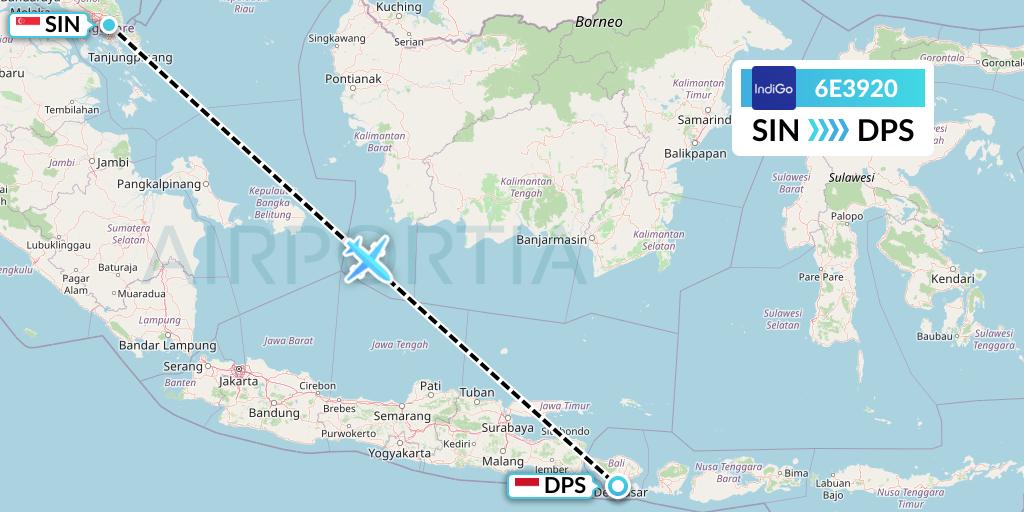 6E3920 IndiGo Airlines Flight Map: Singapore to Denpasar