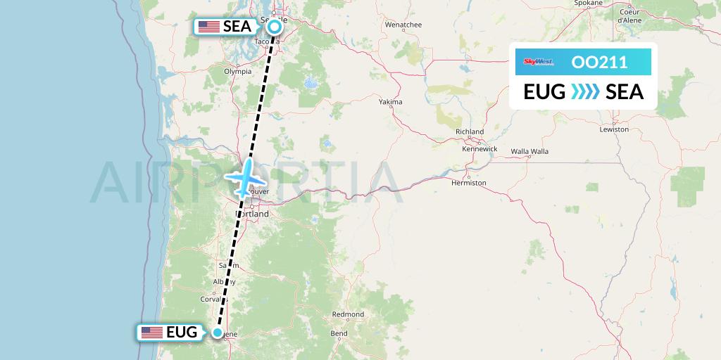 OO211 SkyWest Airlines Flight Map: Eugene to Seattle