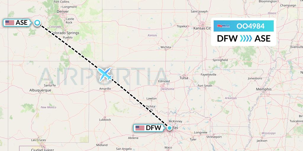 OO4984 SkyWest Airlines Flight Map: Dallas to Aspen