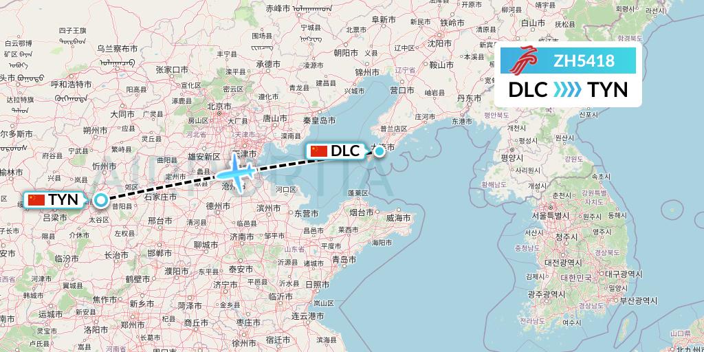 ZH5418 Shenzhen Airlines Flight Map: Dalian to Taiyuan