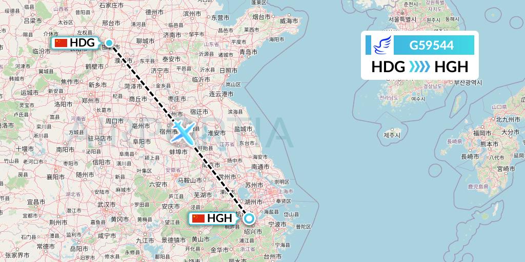 G59544 China Express Airlines Flight Map: Handan to Hangzhou