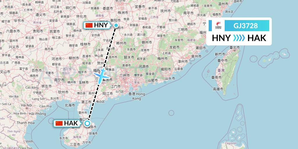 GJ3728 Loong Airlines Flight Map: Hengyang to Haikou