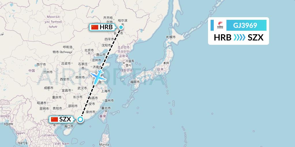 GJ3969 Loong Airlines Flight Map: Harbin to Shenzhen