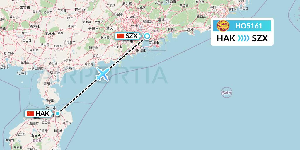 HO5161 Juneyao Airlines Flight Map: Haikou to Shenzhen