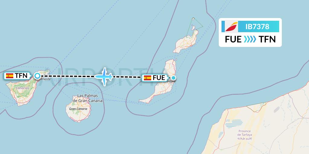 IB7378 Iberia Flight Map: Fuerteventura to Tenerife