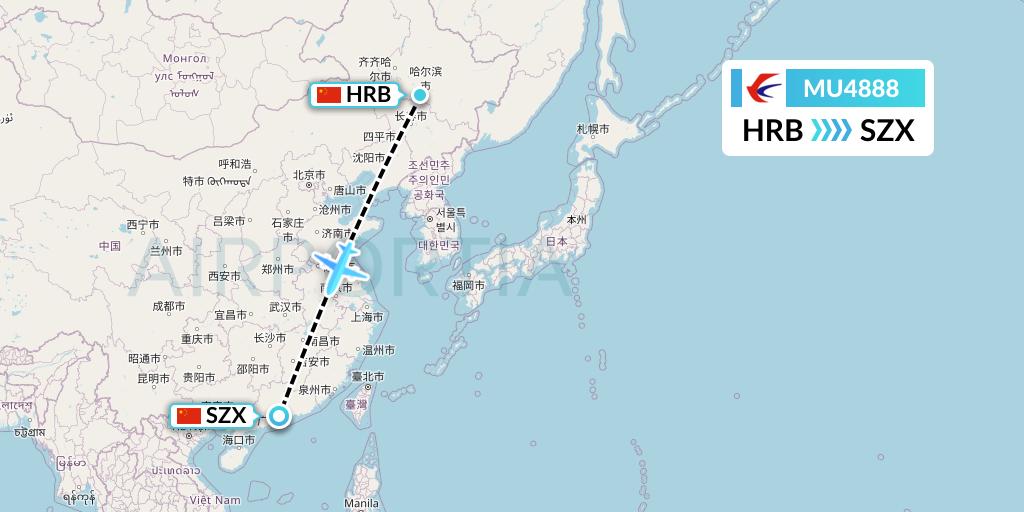 MU4888 China Eastern Airlines Flight Map: Harbin to Shenzhen
