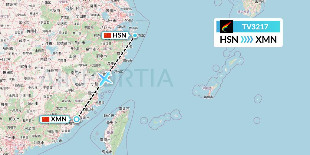 TV3217 Tibet Airlines Flight Map: Zhoushan to Xiamen