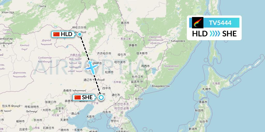 TV5444 Tibet Airlines Flight Map: Hailar to Shenyang