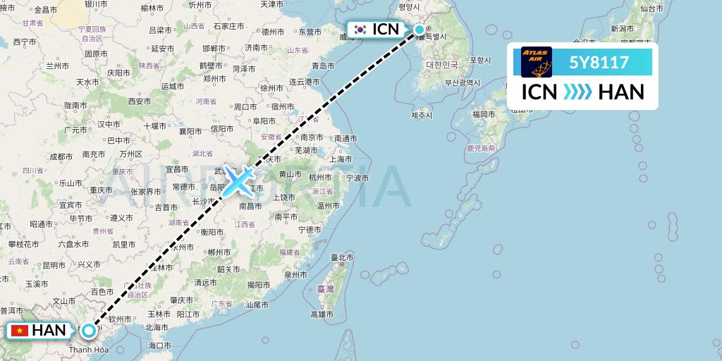 5Y8117 Atlas Air Flight Map: Seoul to Hanoi