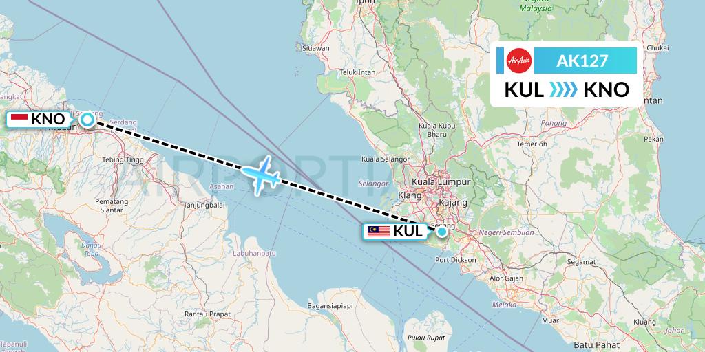AK127 AirAsia Flight Map: Kuala Lumpur to Medan