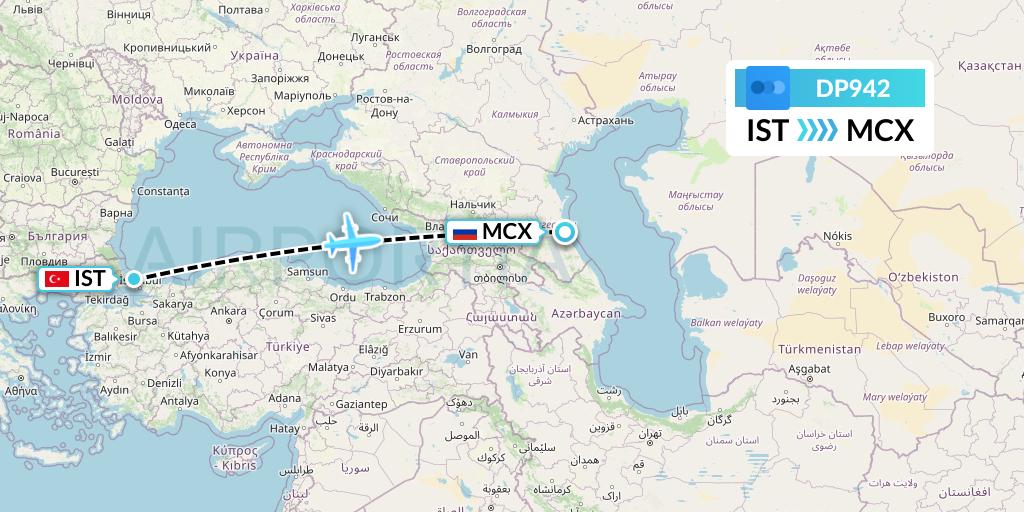 DP942 Pobeda Flight Map: Istanbul to Makhachkala