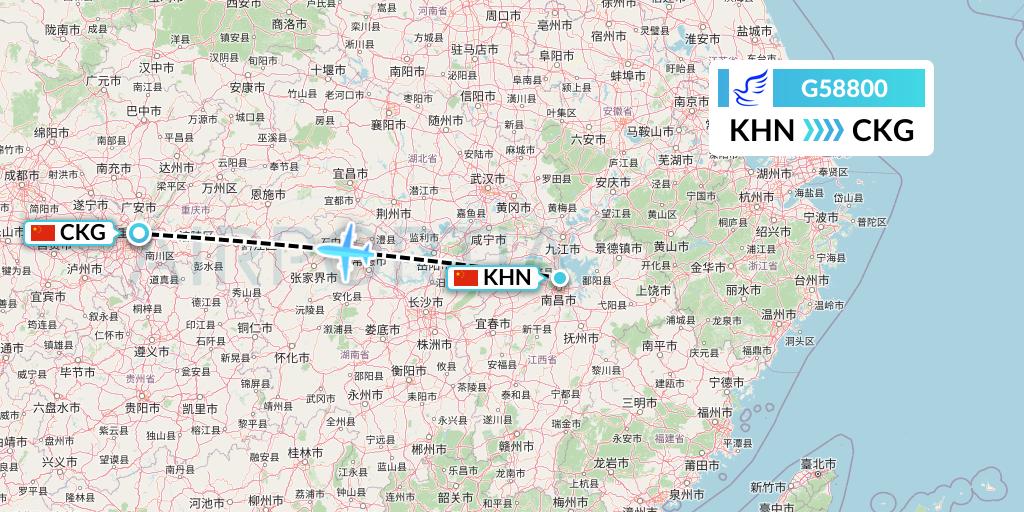 G58800 China Express Airlines Flight Map: Nanchang to Chongqing