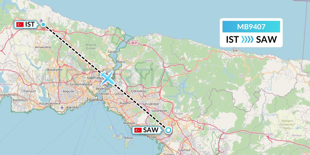 MB9407 MNG Airlines Flight Map: Istanbul to Istanbul