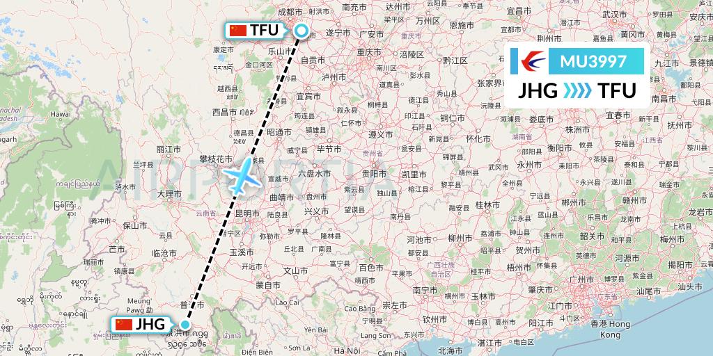 MU3997 China Eastern Airlines Flight Map: Jinghong to Chengdu
