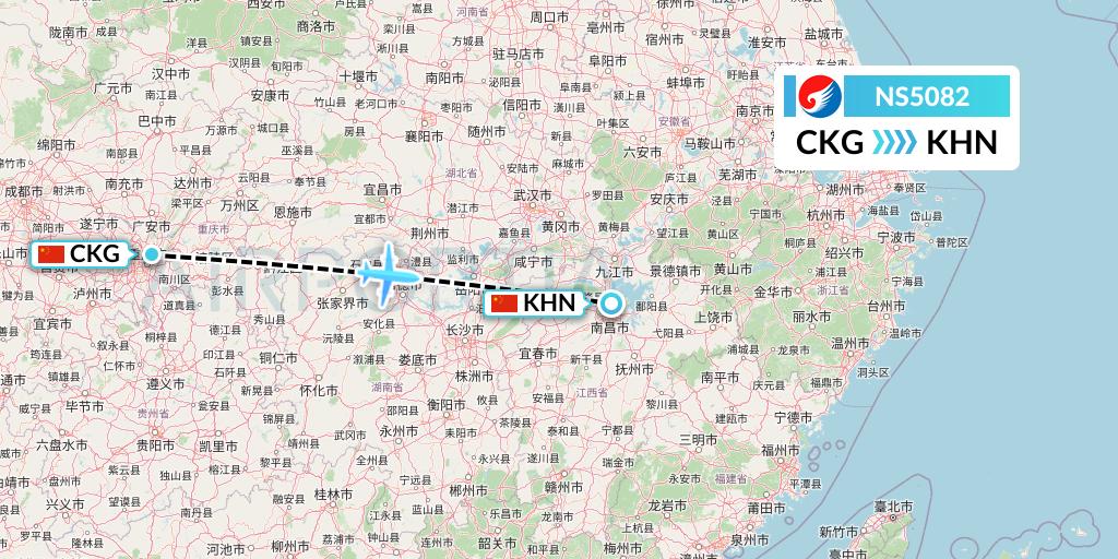 NS5082 Hebei Airlines Flight Map: Chongqing to Nanchang