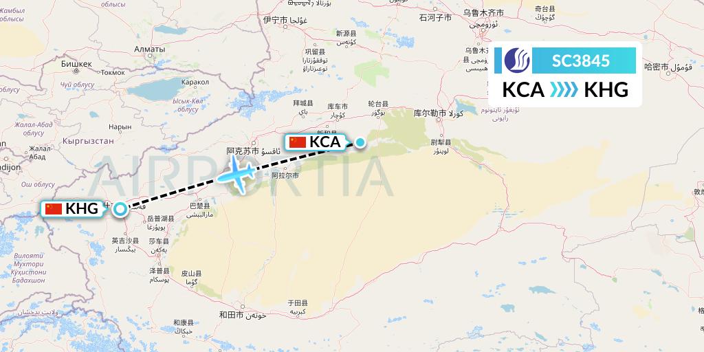 SC3845 Shandong Airlines Flight Map: Kuqa to Kashgar