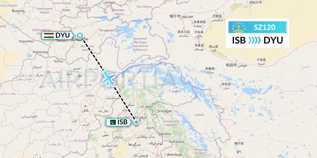 SZ120 Somon Air Flight Map: Islamabad to Dushanbe