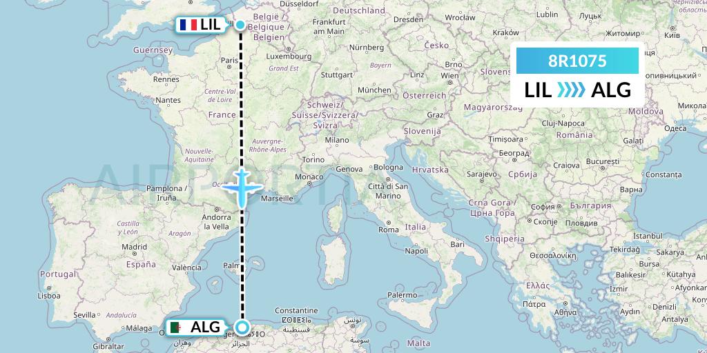 8R1075 Amelia Flight Map: Lille to Algiers