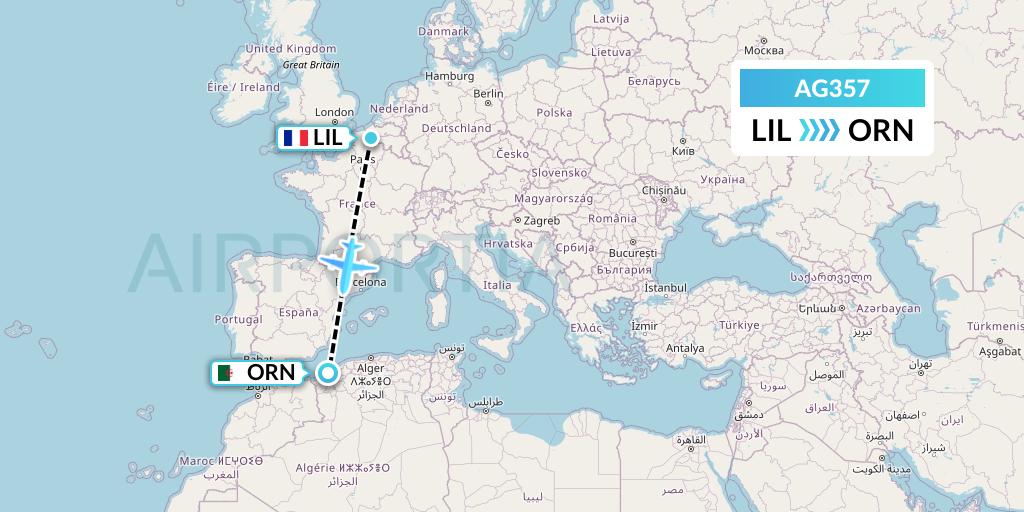 AG357 Aruba Airlines Flight Map: Lille to Oran