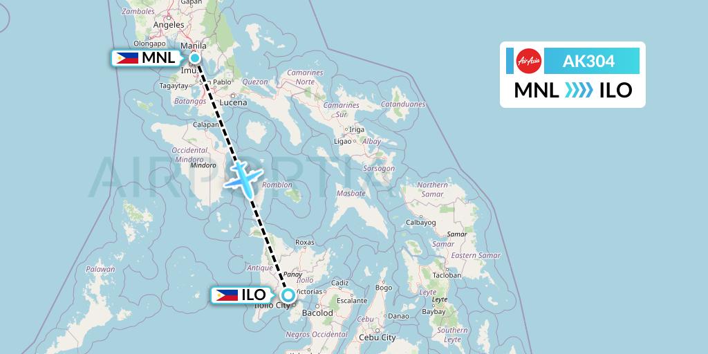 AK304 AirAsia Flight Map: Manila to Iloilo