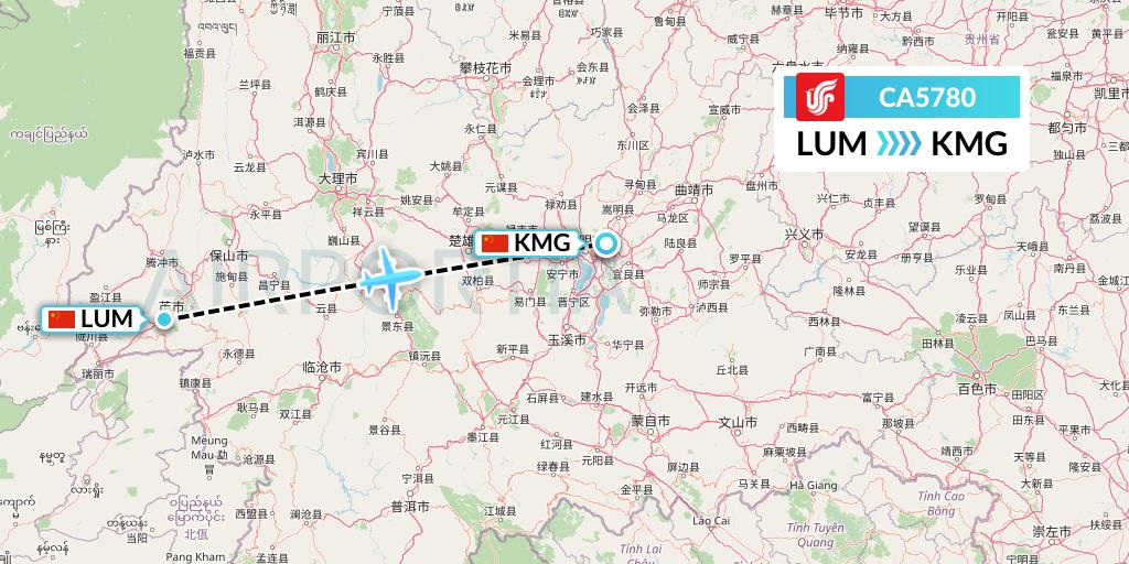 CA5780 Air China Flight Map: Mangshi to Kunming