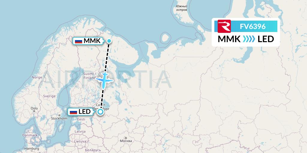 FV6396 Rossiya Flight Map: Murmansk to St. Petersburg