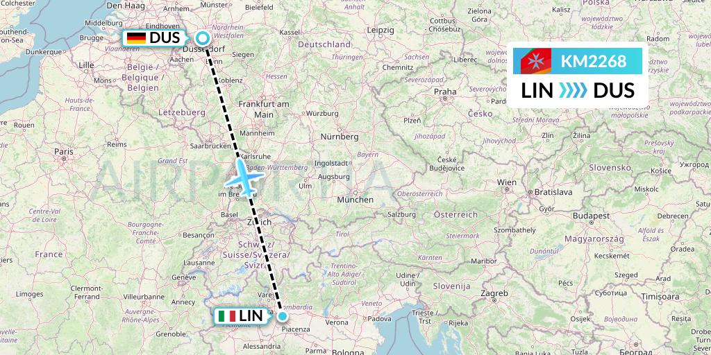 KM2268 Air Malta Flight Map: Milan to Dusseldorf