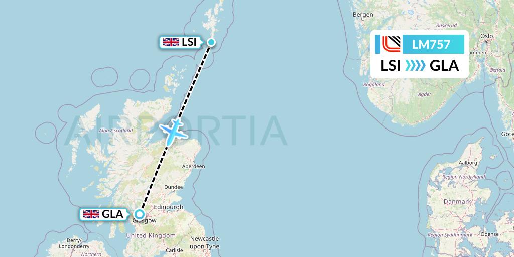 LM757 Loganair Flight Map: Sumburgh to Glasgow