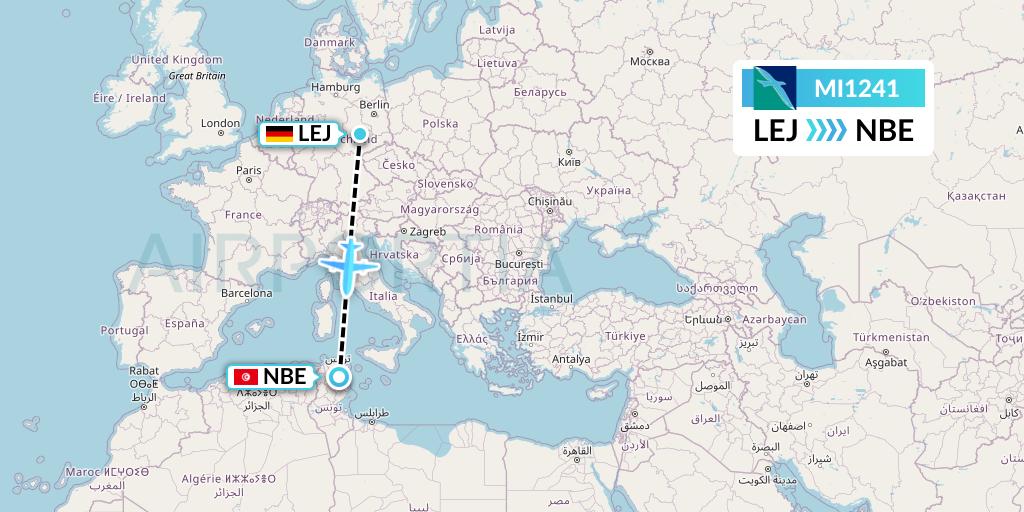 MI1241 SilkAir Flight Map: Leipzig to Enfidha
