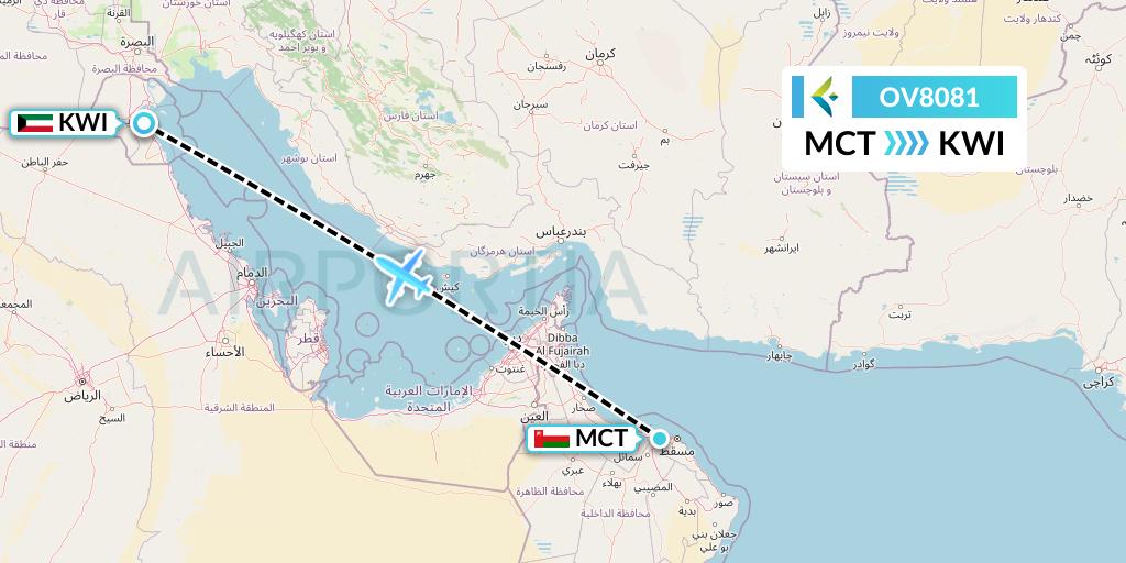 OV8081 SalamAir Flight Map: Muscat to Kuwait City