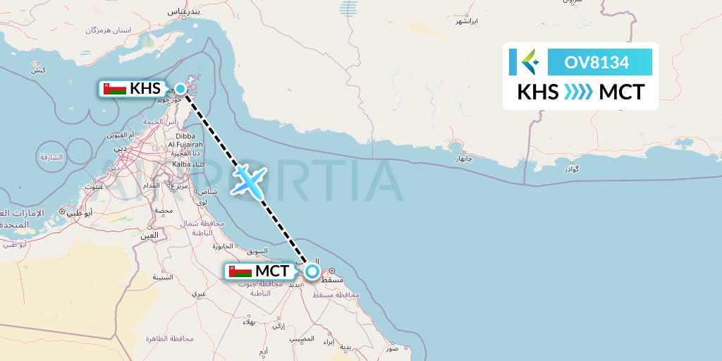 OV8134 SalamAir Flight Map: Khasab to Muscat
