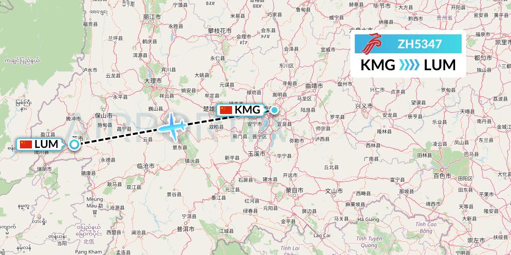 ZH5347 Shenzhen Airlines Flight Map: Kunming to Mangshi