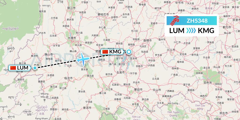ZH5348 Shenzhen Airlines Flight Map: Mangshi to Kunming