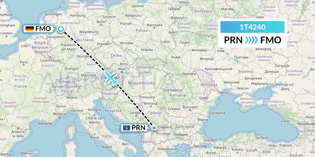 1T4240 Russian Sky Flight Map: Pristina to Munster