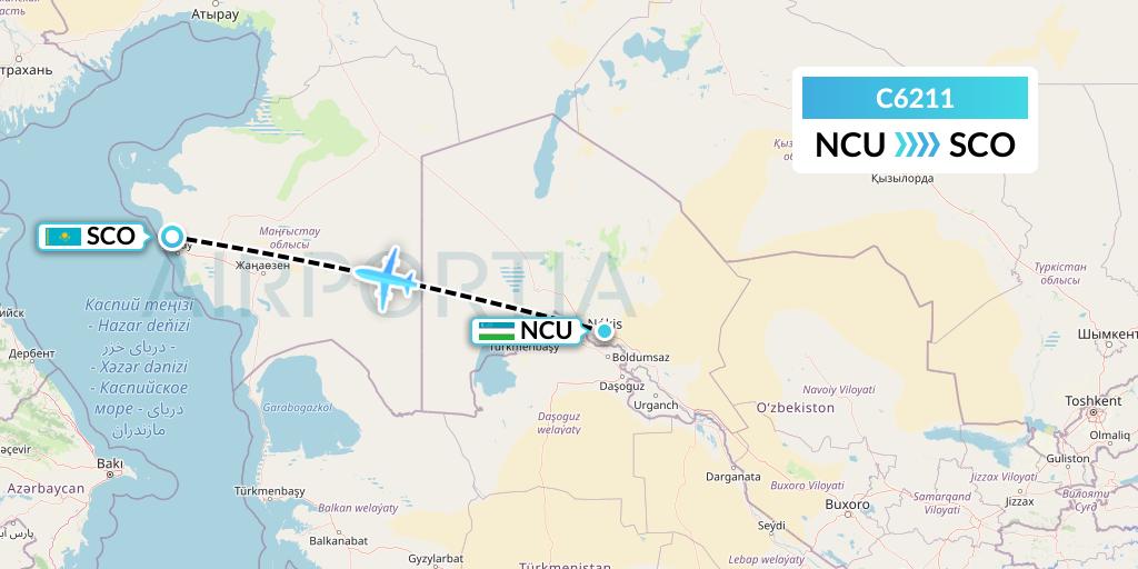 C6211 Capitol Air Express Flight Map: Nukus to Aktau