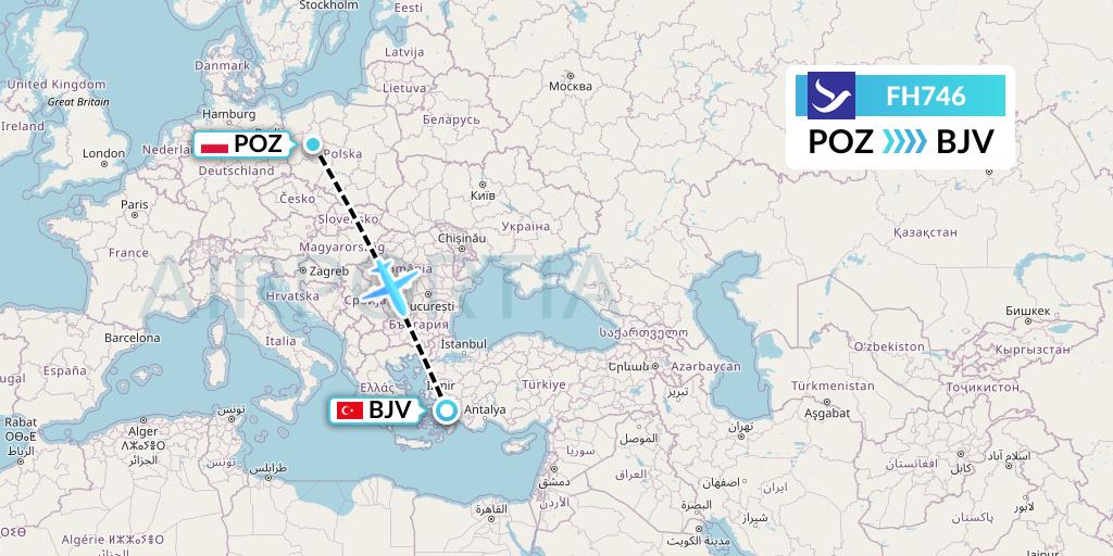 FH746 Freebird Airlines Flight Map: Poznan to Bodrum