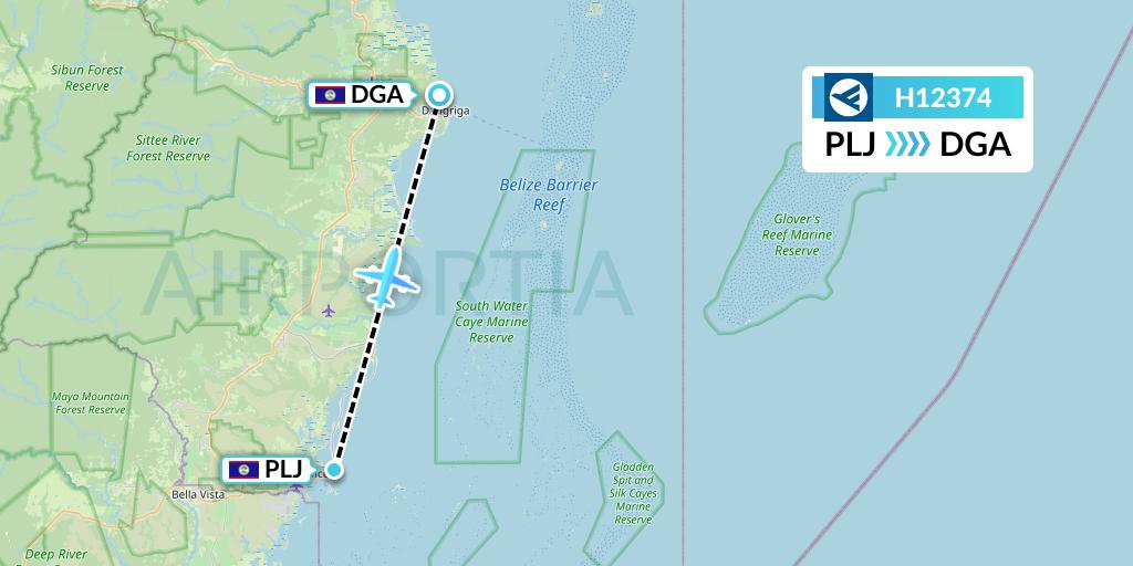 H12374 Hahn Air Systems Flight Map: Placencia to Dangriga