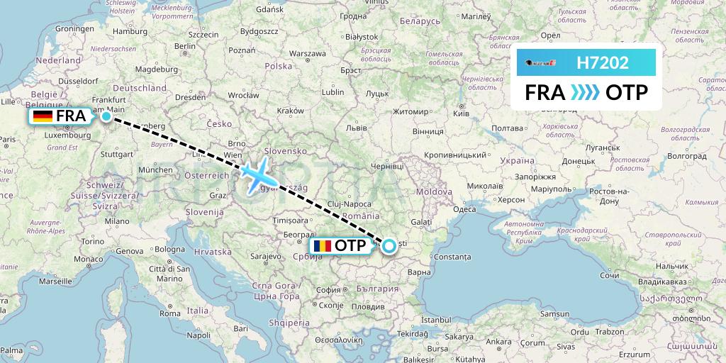 H7202 Eagle Air Flight Map: Frankfurt to Bucharest