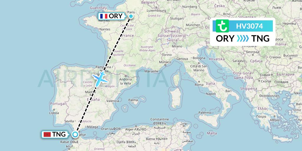 HV3074 Transavia Flight Map: Paris to Tangier