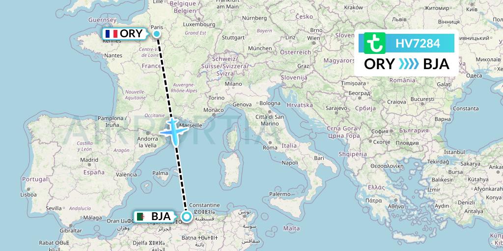HV7284 Transavia Flight Map: Paris to Bejaia