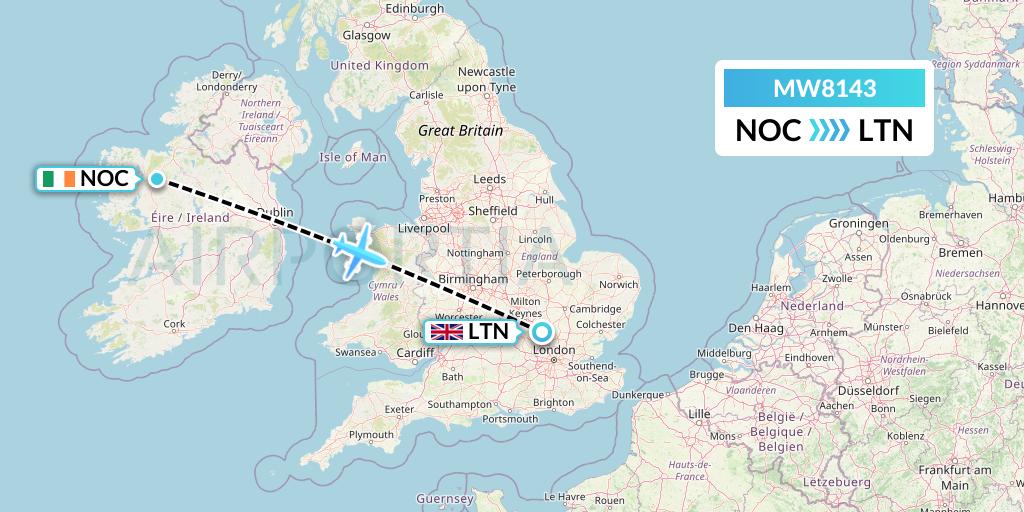 MW8143 Mokulele Flight Service Flight Map: Knock to London
