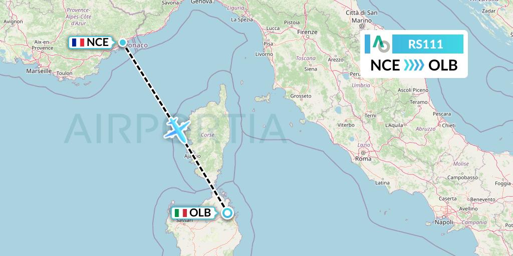 RS111 Air Seoul Flight Map: Nice to Olbia