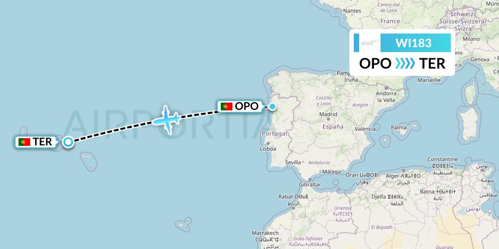 WI183 White Flight Map: Porto to Lajes