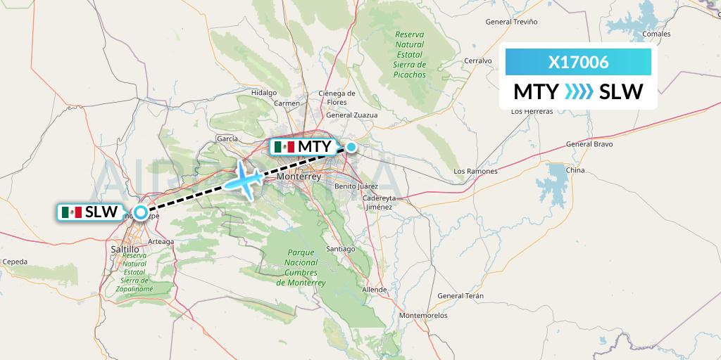 X17006 Nik Airways Flight Map: Monterrey to Saltillo