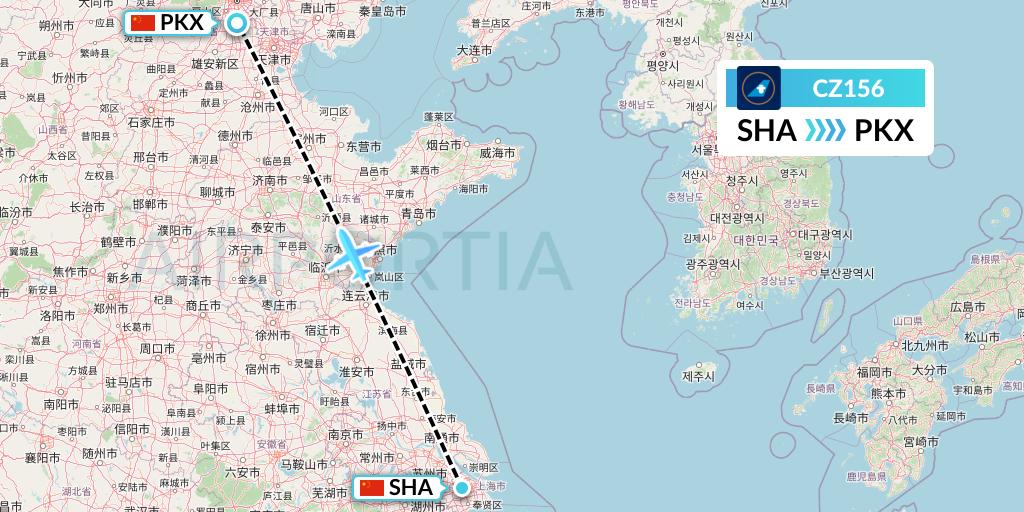CZ156 China Southern Airlines Flight Map: Shanghai to Beijing