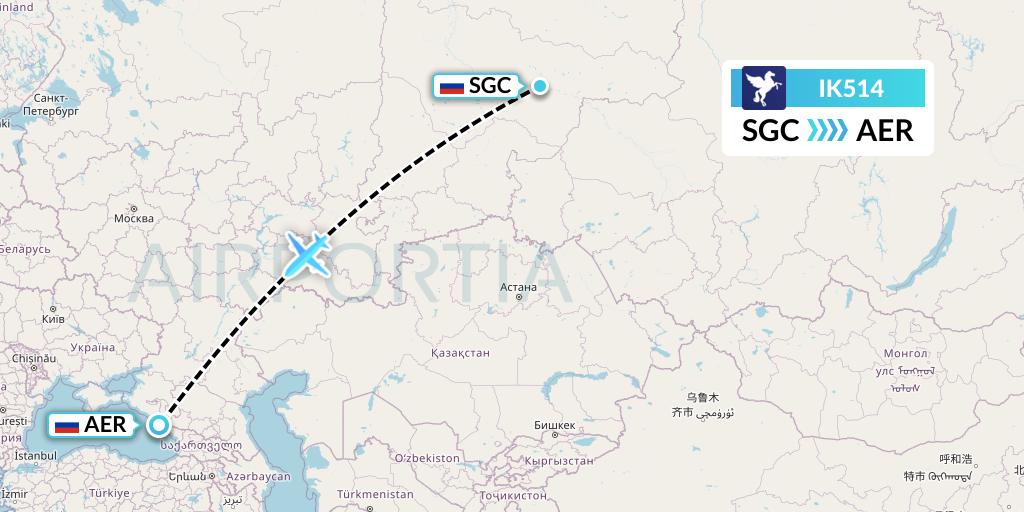 IK514 Air Kiribati Flight Map: Surgut to Sochi