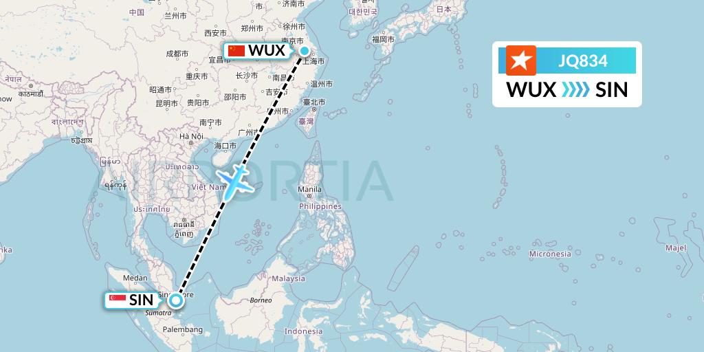 JQ834 Jetstar Airways Flight Map: Wuxi to Singapore