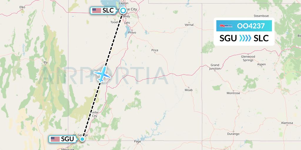 OO4237 SkyWest Airlines Flight Map: St. George to Salt Lake City